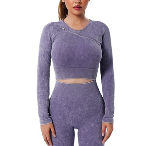 2025 Logo personnalisé ensemble de vêtements de sport pour femmes Yoga à séchage rapide et hauts longs et courts avec fermeture éclair et bouton décor taille 6XL - Product Image 5