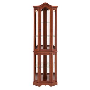 Vetrina Angolare in Noce con Ripiani in Vetro Temperato Regolabili, Specchio e Luci Posteriori Non Incluse, Vetrine e Armadietti per Porcellana - Product Image 6
