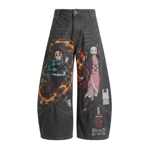 Pantalones Casuales de Mezclilla Lavada Recta de Algodón Transpirable de Cintura Media Personalizados con Bolsillos Delanteros Retro y Pierna Ancha Negros - Product Image 3