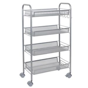 Carrito de Almacenamiento Plateado de Cuatro Niveles Desmontable con Malla de Nido de Abeja: Solución Organizativa Práctica - Product Image 1