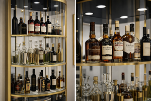 Meuble bar multifonctionnel en bois massif moderne avec 5+ compartiments, durable, autoportant, avec poignées métalliques - Product Image 2