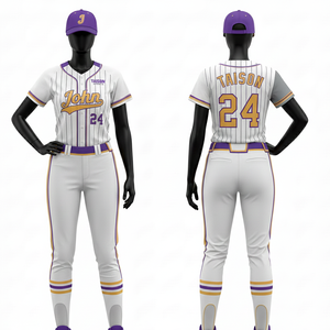 Uniforme de Béisbol para Mujer, Tela Deportiva de Poliéster Premium de 180 GSM, Estilo con Paneles Laterales en Dorado y Azul Marino, Personalizado con Nombre y Número en Tela Tackle Twill - Product Image 4