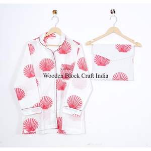 Elegante conjunto de pijama de algodón para mujer, diseño estampado a mano, ropa de dormir cómoda, ropa de fiesta, lavable, natural, indio. - Product Image 3