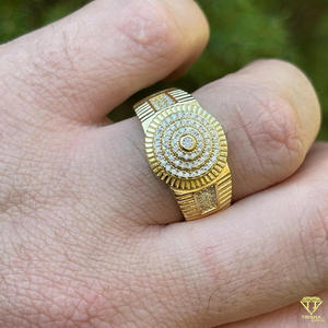 Lab Grown Diamond Round Halo Signet <b>Ring</b> for Men in Yellow <b>Gold</b> Iced Out Luxury Hip Hop Statement <b>Ring</b> Vintage <b>Cocktail</b> <b>ring</b> - Product Image 4