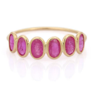 14K Solid Gold Oval Ruby Eternity Band Wedding Ring White Gold Plated Prong & Bezel Setting NOVA - Product Image 1