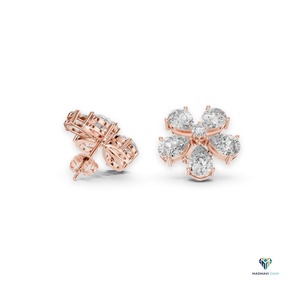 Bague florale pour femme en or rose 14 carats massif avec diamant de laboratoire en forme de poire de 0,76 ct - Product Image 2