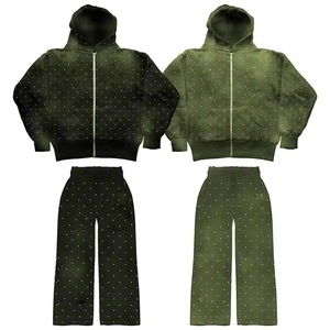 Women Rhinestone Polka Dot Hooded Zip Up Tracksuit Set Long <b>Sleeve</b> <b>Hoodie</b> and Pants Two Piece Casual Autumn - Product Image 1