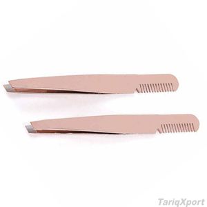 Pince à épiler de haute qualité en or rose à pointe inclinée avec peigne, outil de beauté de précision pour l'isolation des cils - Product Image 4
