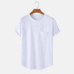 Camiseta 100% de algodón con Logo personalizado para hombre, Camisa lisa en blanco con cuello redondo, bolsillo frontal, verano, alta calidad - Product Image 4