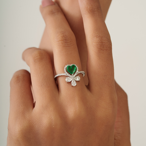 Designer Stylish Real K18 White Gold Heart Shape Zambian Emerald & Diamond Unique <b>Statement</b> <b>Ring</b> Precious Gemstone Jewelry - Product Image 2
