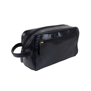 Leather Toiletry <b>Bag</b> Rectangle Shape Minimalist Style Portable <b>Storage</b> <b>Bag</b> for Travel Use Black Color - Product Image 6
