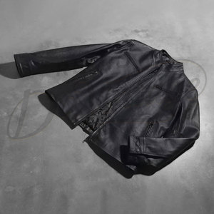 Chaqueta de cuero negra para hombre, estilo racer, piel de oveja auténtica de primera calidad, corte ajustado, cuello alto, con cremallera, informal, a la moda, para motocicleta. - Product Image 2