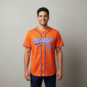 Camiseta de Béisbol Personalizada para Hombre, Naranja y Azul, con el Número 00 del Compañero de Equipo, Impresión Serigrafiada, Absorbe la Humedad, Corte Regular, para Todas las Temporadas - Product Image 1