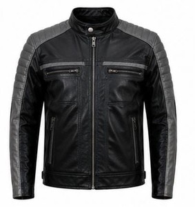 เสื้อแจ็คเก็ตหนังผู้ชายสไตล์นักขี่มอเตอร์ไซค์ คอตั้ง ปิดด้วยซิป - Product Image 1