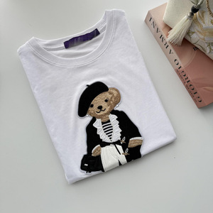 Camiseta de Manga Corta Casual de Primavera/Verano Little Bear 26 para Mujer, 100% Algodón, Bordado 3D con Parches - Product Image 3