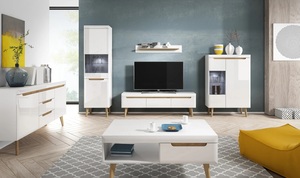 Modern Solid Wood Nordic <b>Chest</b> Sideboard Newry With <b>3</b> <b>Drawers</b> 2 Door Mid Century Scandic Style Tapered Legs Living Room Cabinet - Product Image 4