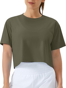 Women's Black <b>Crop</b> <b>Top</b> Crew Neck Short Sleeve Solid Color Loose Fit Oversized Knitted T-Shirt Spring Summer Breathable - Product Image 2