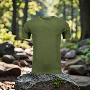 T-shirt de sport vert pour homme, col rond, manches courtes, 100 % coton tricoté, séchage rapide, respirant, pour la gym, l'entraînement et la performance - Product Image 1