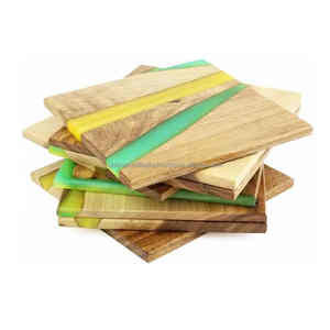 Posavasos cuadrado superior Suministro Nueva llegada Posavasos cuadrados de resina epoxi de madera de acacia Diseño único para el hogar, fiesta - Product Image 1