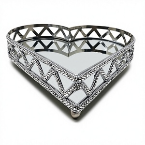 Handmade Luxury <b>Mirrored</b> Glass Vanity Tray <b>Silver</b> Crystal Beaded Metal Decorative Tray Cosmetic Organizer Jewelry Display - Product Image 4