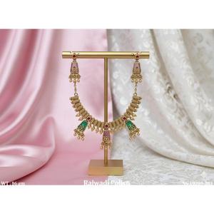 Rajwadi Style Polish <b>Necklace</b> Set Gold Look Traditional Bridal Jewelry Elegant Ethnic <b>Statement</b> for Wedding Festive Styling - Product Image 1