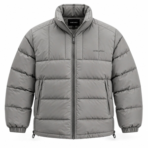 Men's <b>Light</b> Grey <b>Puffer</b> <b>Jacket</b> Lightweight Quilted Stand Collar Zip Up Winter <b>Jacket</b> Casual Outdoor Streetwear Custom Apparel - Product Image 3