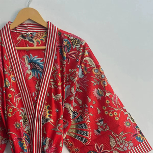 Kimono Boho de Alta Calidad para Mujer, Algodón Orgánico, Cuello en V, Manga Larga, Secado Rápido, Hermoso Diseño con Estampado Floral, Primavera/Verano - Product Image 1