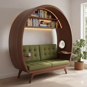 <b>Modern</b> Solid Wood Soft <b>Bed</b> Reading Pod <b>Sofa</b> <b>Bed</b> with Shelf Wall Nook Lounge Chair Minimalist for Home Office Hotel - Product Image 1