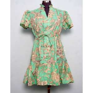 Women Boho Floral Print Short <b>Dress</b> Summer Mini <b>Dress</b> Lightweight Casual Daywear Stylish Holiday Outfit with drawstring waist - Product Image 1