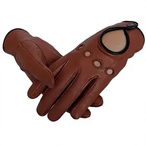 Custom Brown <b>Leather</b> <b>Driving</b> <b>Gloves</b> Full Finger Unisex All Season Design for <b>Men</b> and Women <b>Driving</b> Riding Outdoor Activities - Product Image 5
