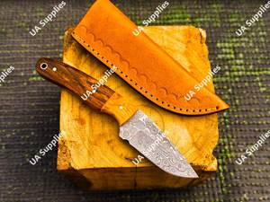 Couteau de chasse en acier Damas avec manche en bois, lame à pointe tombante, couteau de survie en plein air, lame fixe ultra-affûtée - Product Image 3