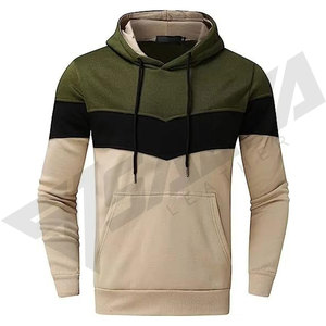 Sudadera con Capucha para Hombre, Diseño Color Block, Tejida, Informal, para Otoño, en Beige, Negro y Verde Oliva - Product Image 3