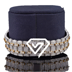 Montre de luxe pour homme sertie de moissanite, plaquée or bicolore, avec diamants moissanite taille ronde, montre personnalisée - Product Image 3