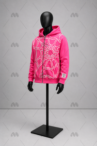 เสื้อฮู้ดซิปปักลายสีชมพู เสื้อสเวตเชิ้ตผ้าฟลีซผู้ชาย สตรีทแวร์แบบกำหนดเอง เสื้อคลุมฤดูหนาว - Product Image 3
