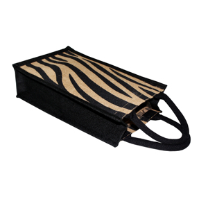 All-Over Zebra Texture Print Jute Wine <b>Bag</b> with Padded Rope Handle and PP Laminated Two Bottle Separator Promotional <b>Bags</b> - Product Image 4