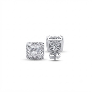 Boucles d'oreilles clous de mariée en or massif 10K 14K 18K, certifiées IGI, avec halo de diamants de laboratoire ronds et taille princesse, couleur DEF, clarté VS VVS - Product Image 3