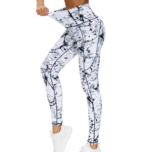 High Waist Marble Print <b>Leggings</b> <b>With</b> <b>Pockets</b> Full Length Stretchy Sporty Women's <b>Workout</b> Pants - Product Image 1