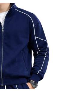Ensemble de survêtement bleu marine pour homme, veste zippée intégrale et pantalon de jogging, sport, streetwear, molleton personnalisé, tenue d'entraînement - Product Image 4