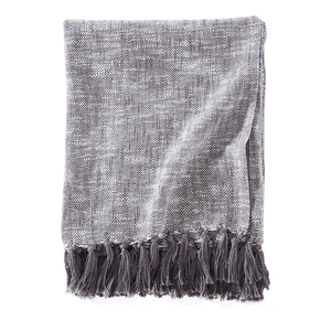 Manta de sofá de algodón de telar manual natural con borde con flecos de rayas degradadas negras diseñado para la exportación global de textiles para el hogar - Product Image 5