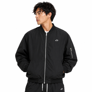 Blouson bomber noir pour homme, coupe-vent, fermeture éclair sur le devant, col montant, coupe classique, en polyester, pour l'automne, vestes pour homme - Product Image 1