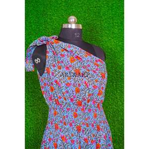 Nuevo Vestido de Verano de Algodón de Alta Calidad para Mujer, con Encaje, Ecológico, Transpirable, de un Solo Hombro, con Estampado Floral Azul, Estilo Casual - Product Image 5