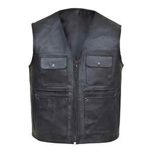Gilet en toile et cuir OEM, écologique, imperméable, coupe-vent, col rabattable, vêtement d'extérieur de haute qualité, réversible, pour motard - Product Image 1
