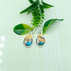 Pendientes Colgantes Hechos a Mano de Plata de Ley 925 con Gema de Turquesa de Ostra Espinosa Multicolor Natural en Forma de Pera, Estilo Bohemio Étnico - Product Image 4