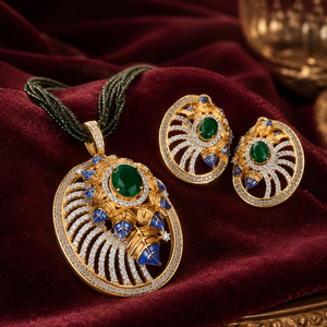 ชุดเครื่องประดับทองเหลืองเคลือบโรเดียมประดับเพชร CZ แบบมีนาคารี จาก Royal LISAJEWELLERS สร้อยคอพร้อมต่างหู ดีไซน์คลาสสิก เหมาะสำหรับเป็นของขวัญในโอกาสหมั้นหรือแต่งงาน - Product Image 2