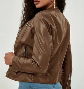Chaqueta de cuero PU de moda, chaqueta corta personalizada de estilo hip hop para mujer, chaqueta de calle con cremallera para mujer, venta al por mayor - Product Image 6