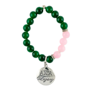 Pulsera de Cuentas Verde Oscuro y Rosa con Dije Plateado Legacy, Joyería Elástica de Moda, Accesorio de Regalo para Mujer - Product Image 1