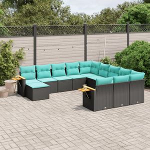 ชุดโซฟาลานบ้านหวายโพลีสีดำ 11 ชิ้นพร้อมเบาะรองนั่งสำหรับชุดสวน - Product Image 1