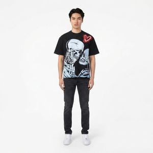 Camiseta Gráfica Oversize 100% Algodón 240gsm de Alto Gramaje con Estampado de Esqueleto, Logotipo Personalizado OEM, Ropa Casual Urbana para Hombre - Product Image 1
