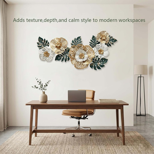 Grande sculpture murale florale 3D en métal, art floral moderne pour salon, chambre, entrée, décoration contemporaine pour la maison - Product Image 3