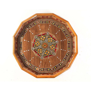 Plateau de service marocain en bois de luxe fait main, marqueterie de Damas syrienne, incrustation géométrique nacre et bois - Product Image 4